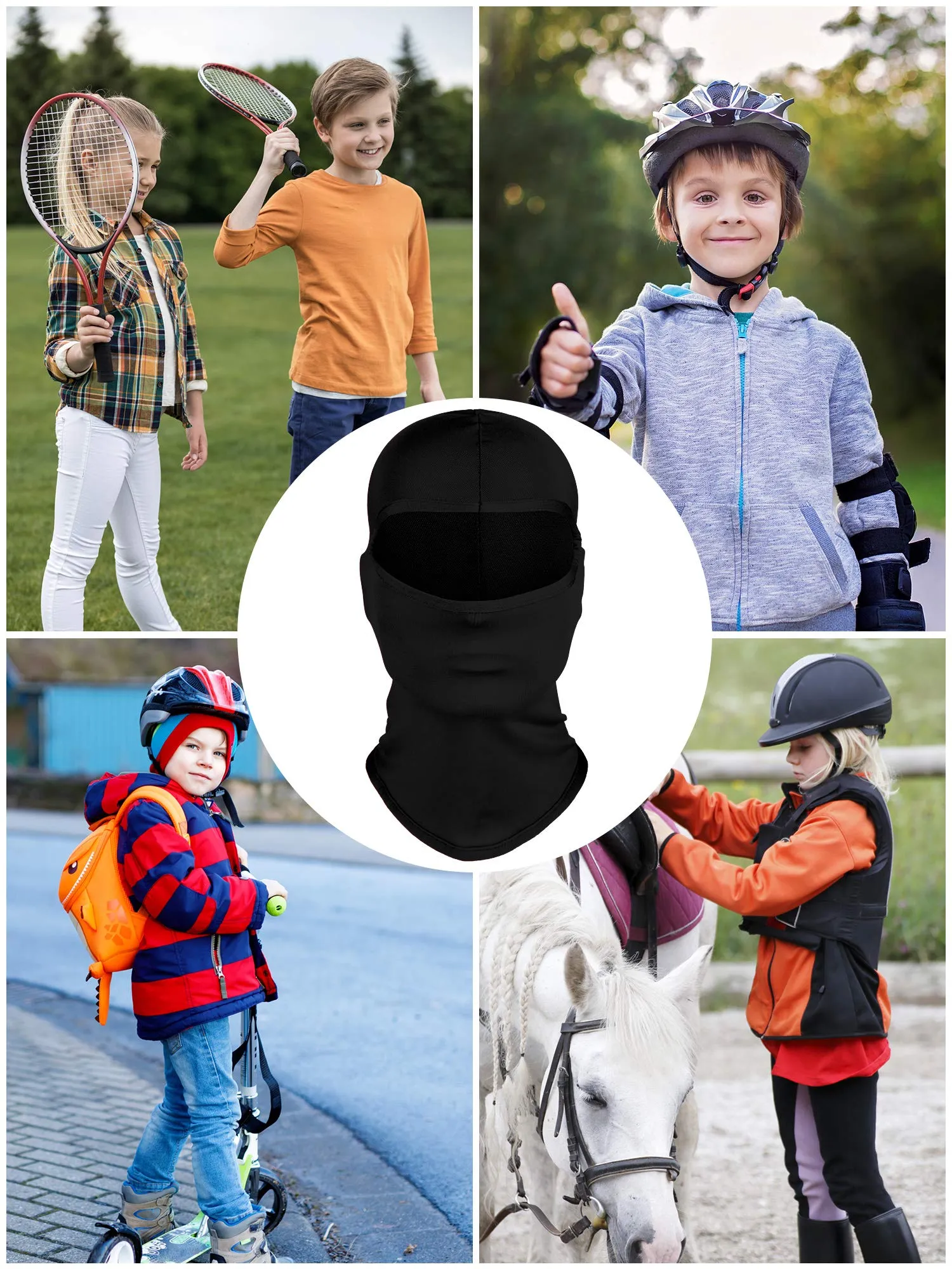 6 Pieces Kids Summer Neck Gaiter Sunscreen Face Breathable Long Neck Gaiter for Outdoor Activities Black