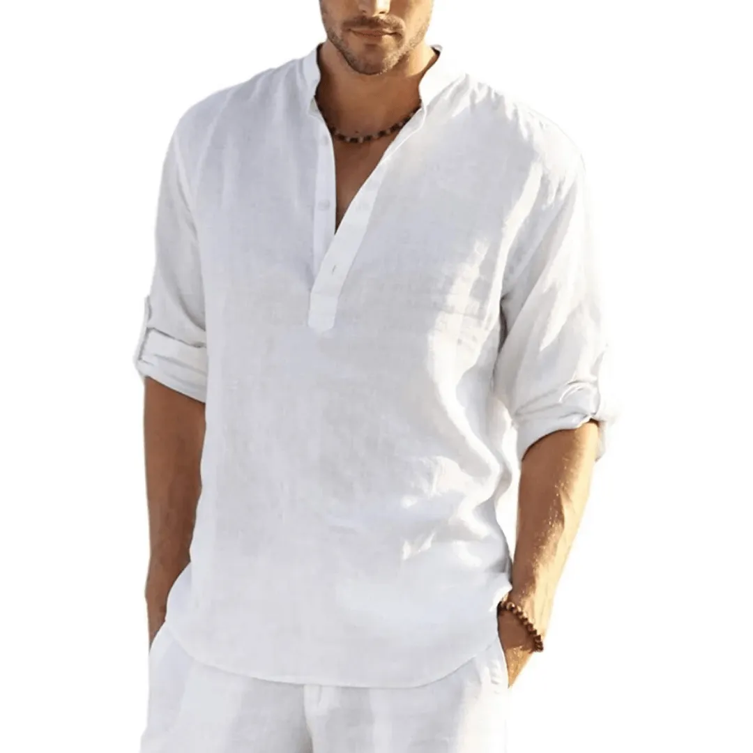 Acewonders™ Men's Cotton Linen Henley Shirt