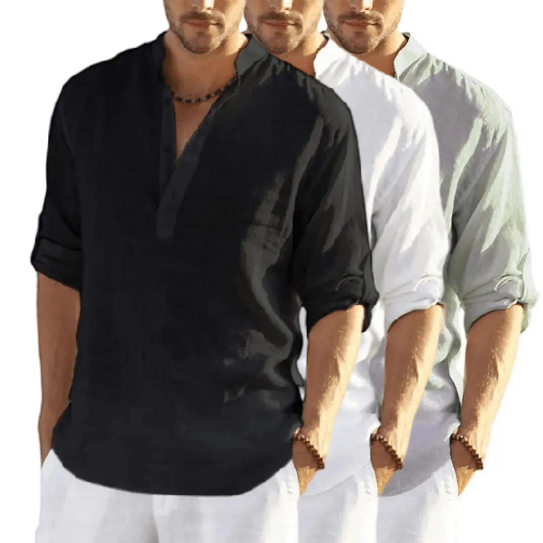 Acewonders™ Men's Cotton Linen Henley Shirt