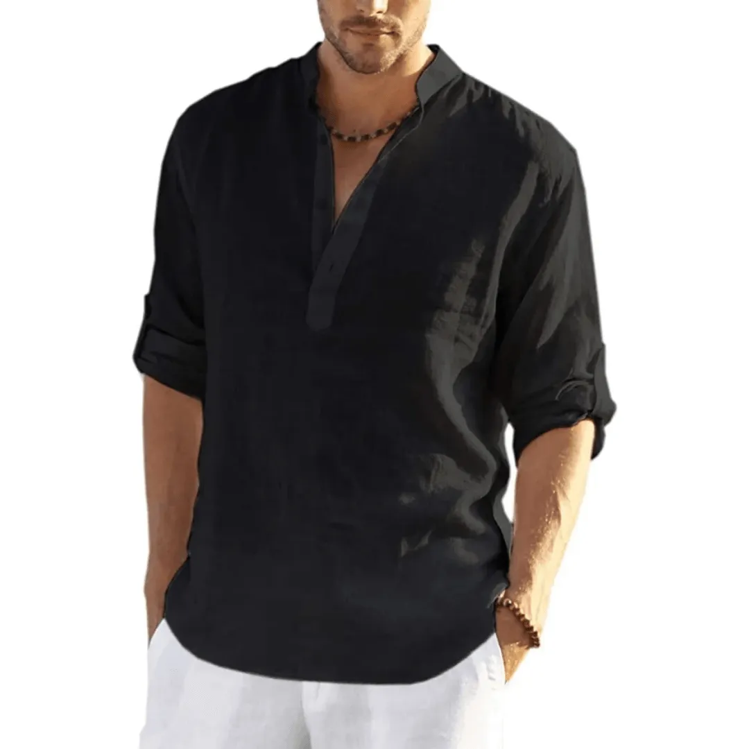 Acewonders™ Men's Cotton Linen Henley Shirt