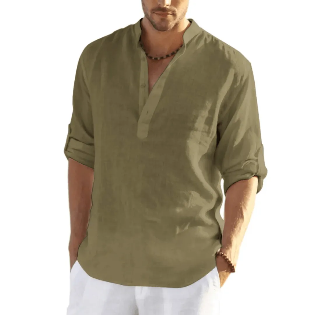 Acewonders™ Men's Cotton Linen Henley Shirt
