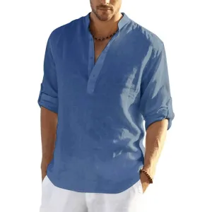 Acewonders™ Men's Cotton Linen Henley Shirt