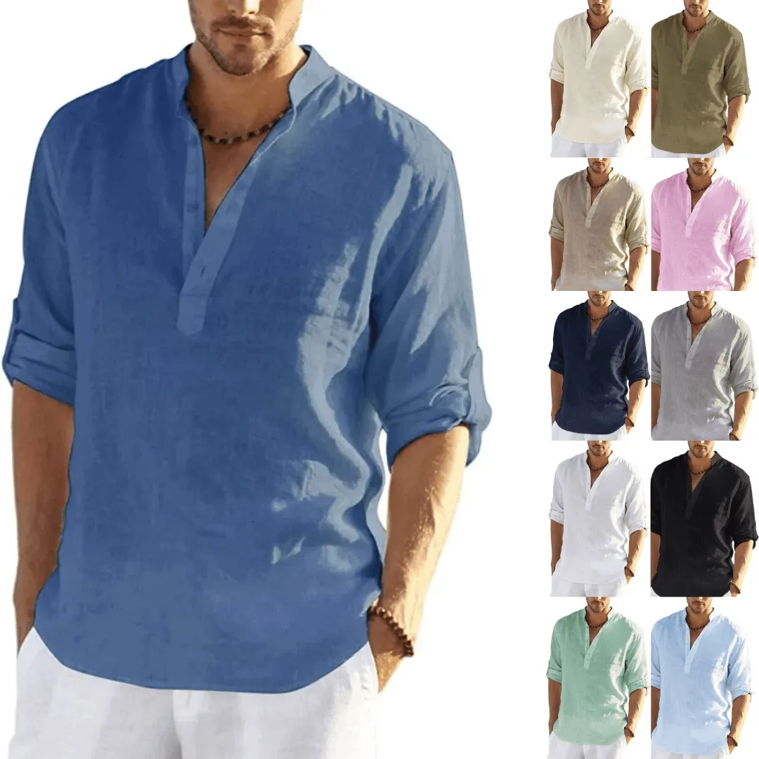 Acewonders™ Men's Cotton Linen Henley Shirt