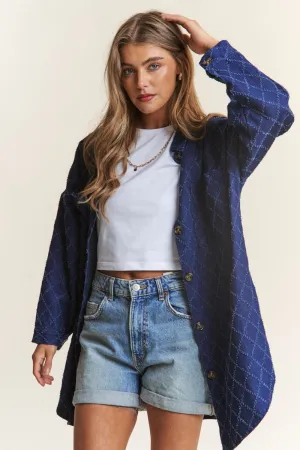 Blue Zone Planet |  J.NNA Rhombus Stitched Button Up Denim Shacket