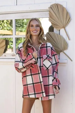 Brave Pink and Black Plaid Shacket
