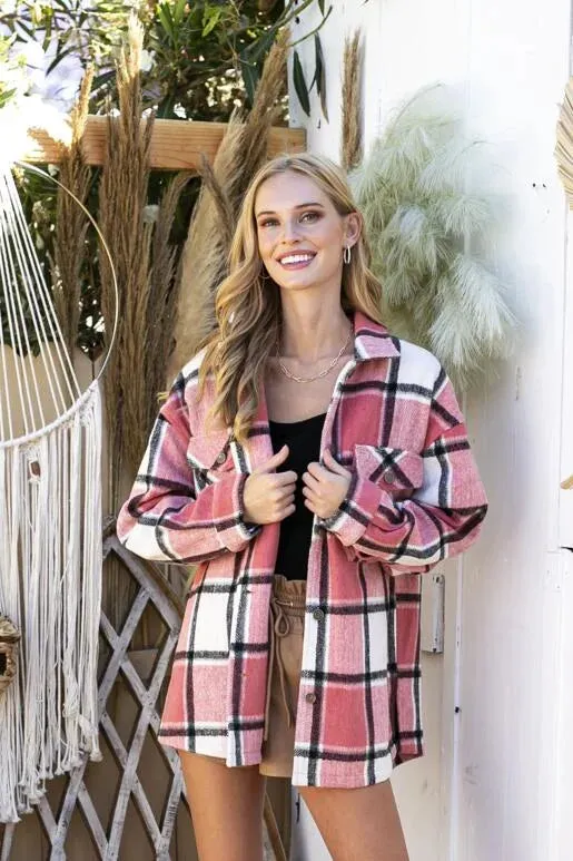 Brave Pink and Black Plaid Shacket