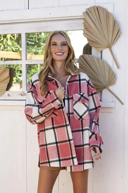 Brave Pink and Black Plaid Shacket