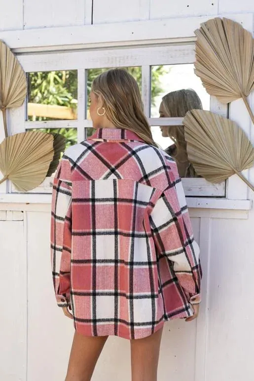 Brave Pink and Black Plaid Shacket