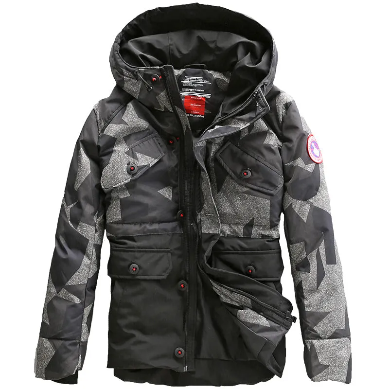 CAMOUFLAGE DESIGN BADGE JACKET IN CAMO WITH MA1 POCKET