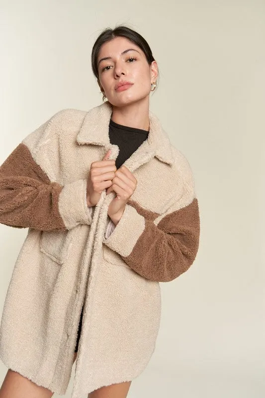 Color Black Oversized Sherpa Jacket PLUS SIZE
