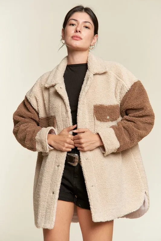 Color Black Oversized Sherpa Jacket PLUS SIZE