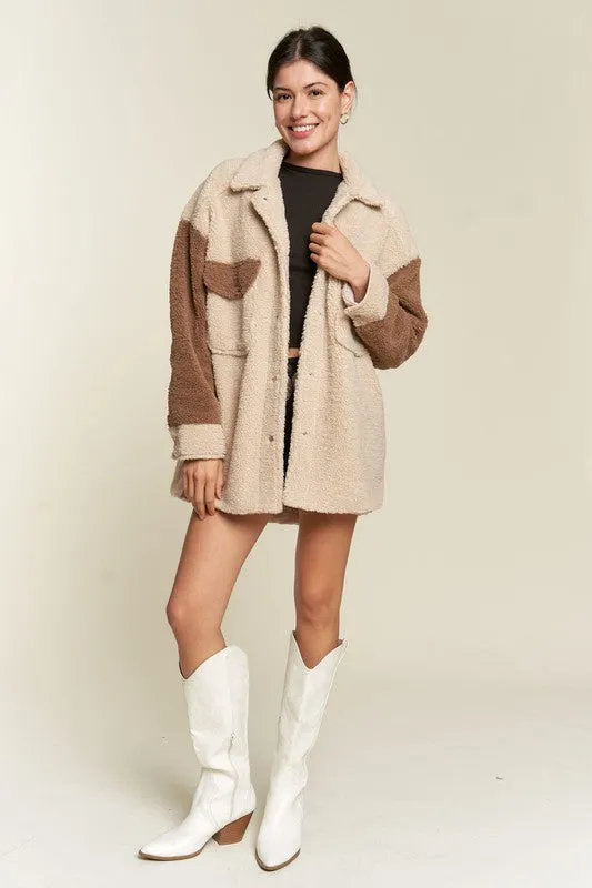 Color Black Oversized Sherpa Jacket PLUS SIZE