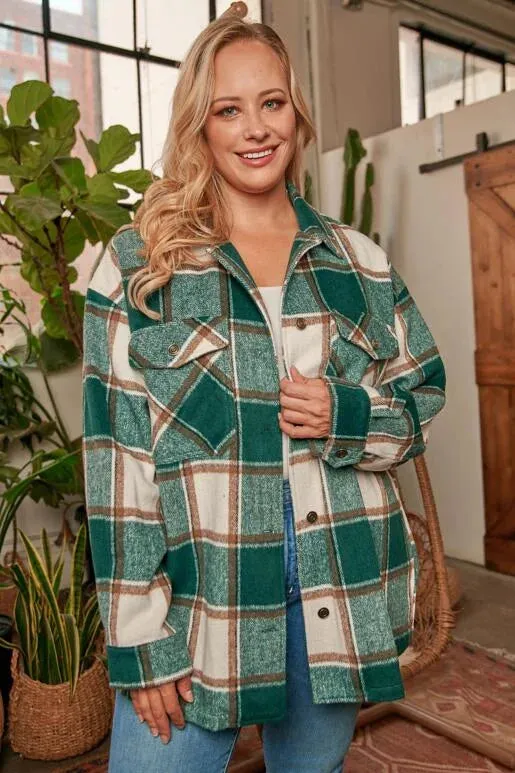 Confident Pink Plaid Curvy Shacket