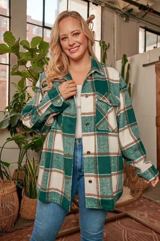 Confident Pink Plaid Curvy Shacket