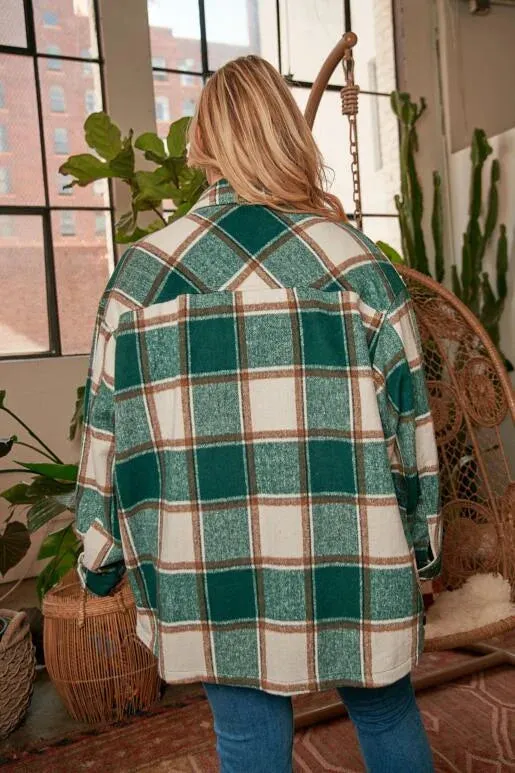 Confident Pink Plaid Curvy Shacket