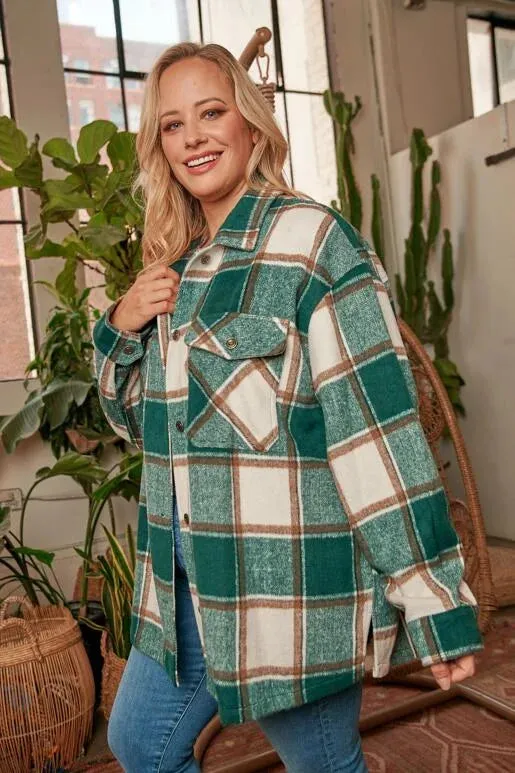 Confident Pink Plaid Curvy Shacket