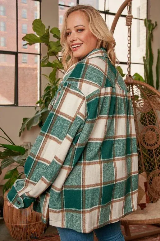 Confident Pink Plaid Curvy Shacket