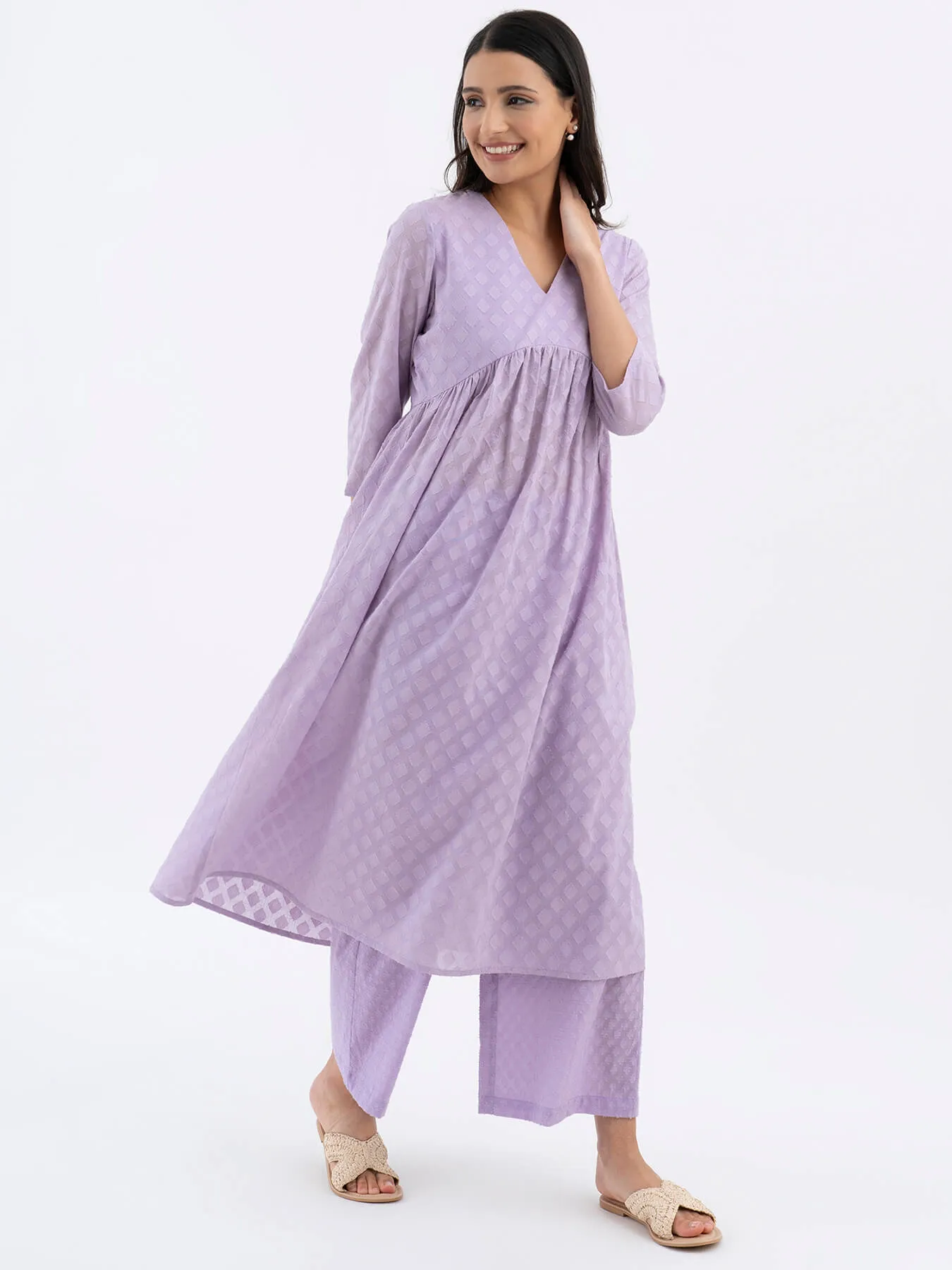 Cotton Jacquard Kurta Set - Lilac