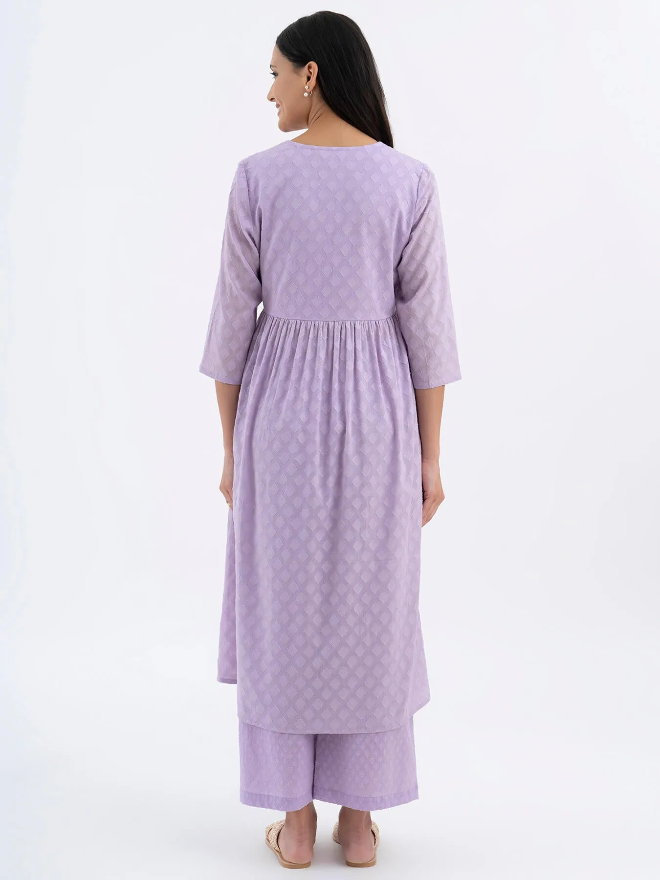 Cotton Jacquard Kurta Set - Lilac