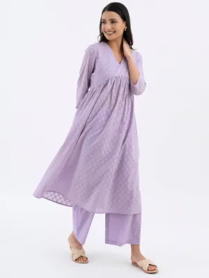 Cotton Jacquard Kurta Set - Lilac