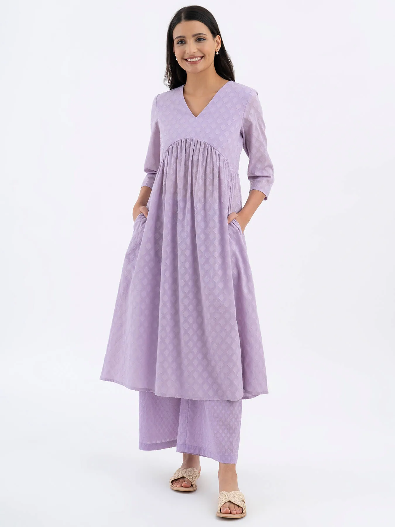 Cotton Jacquard Kurta Set - Lilac