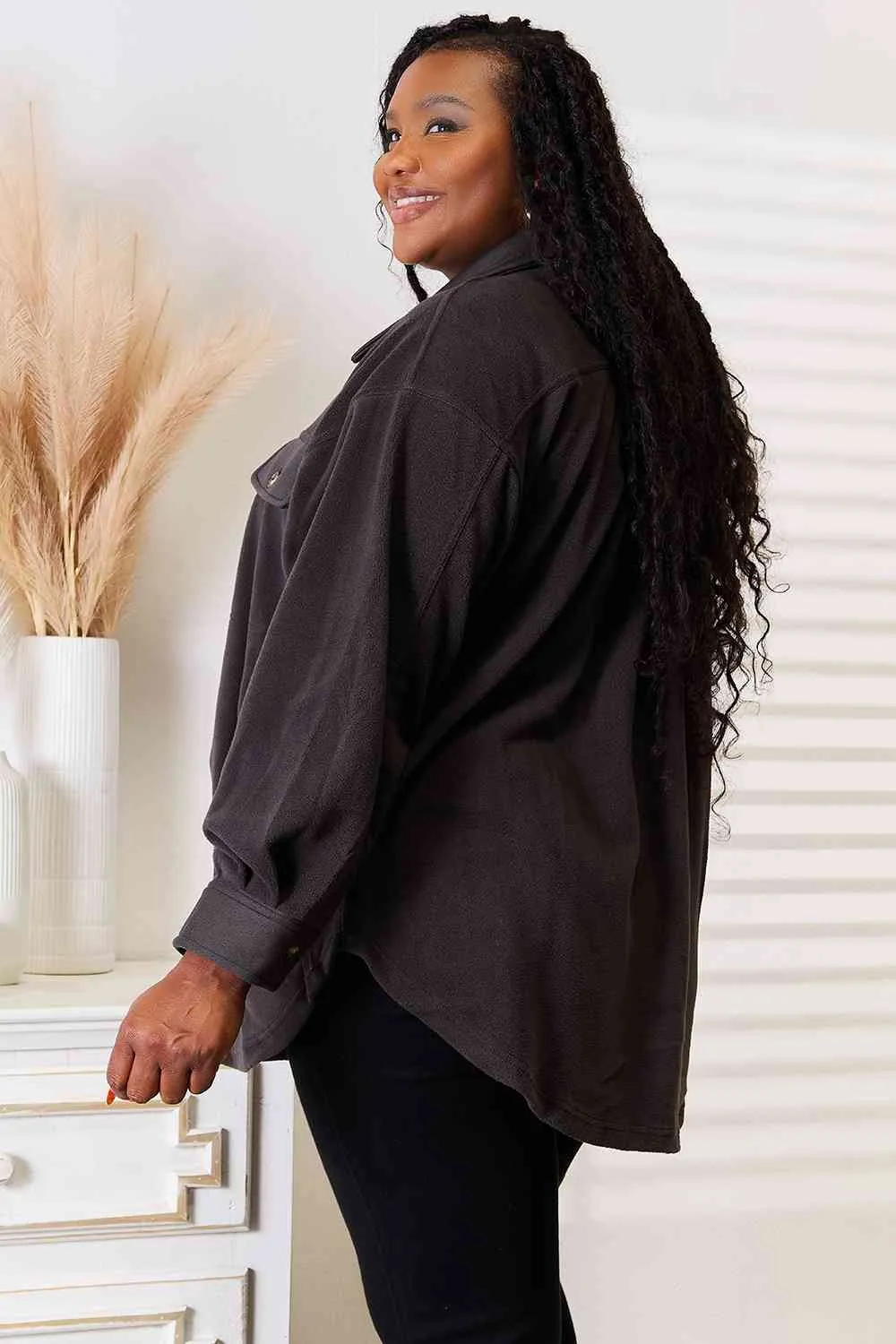 Cozy Girl  Button Down Shacket in Charcoal