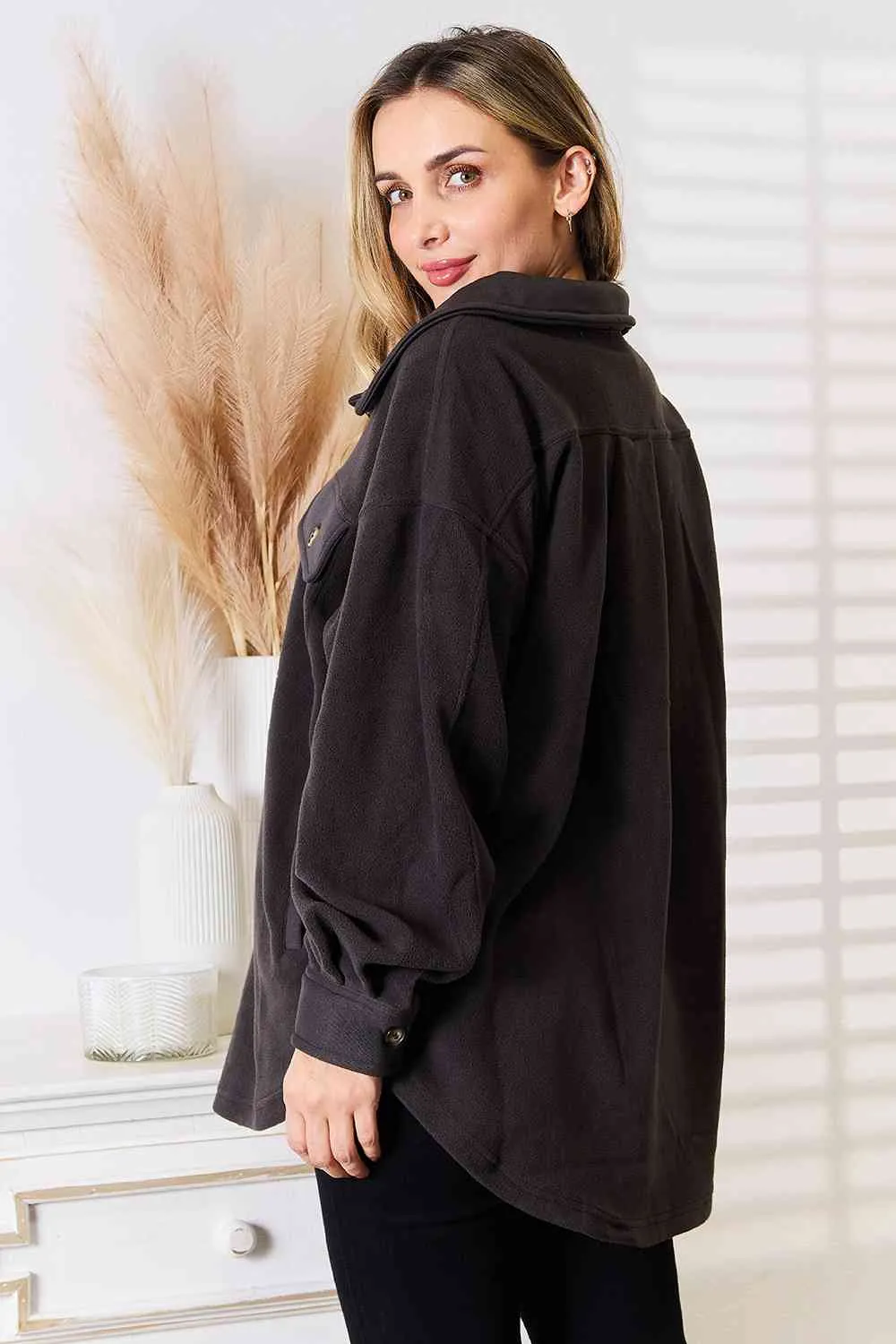 Cozy Girl  Button Down Shacket in Charcoal