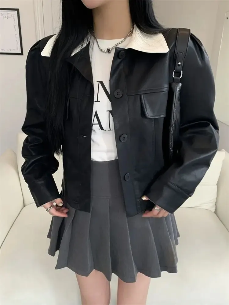 Cropped Leather Biker Jacket