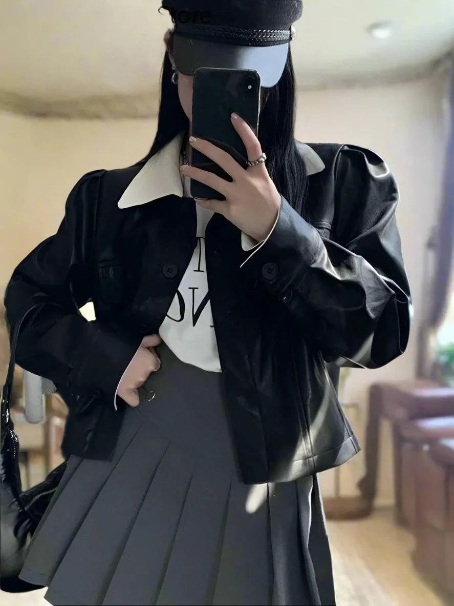Cropped Leather Biker Jacket