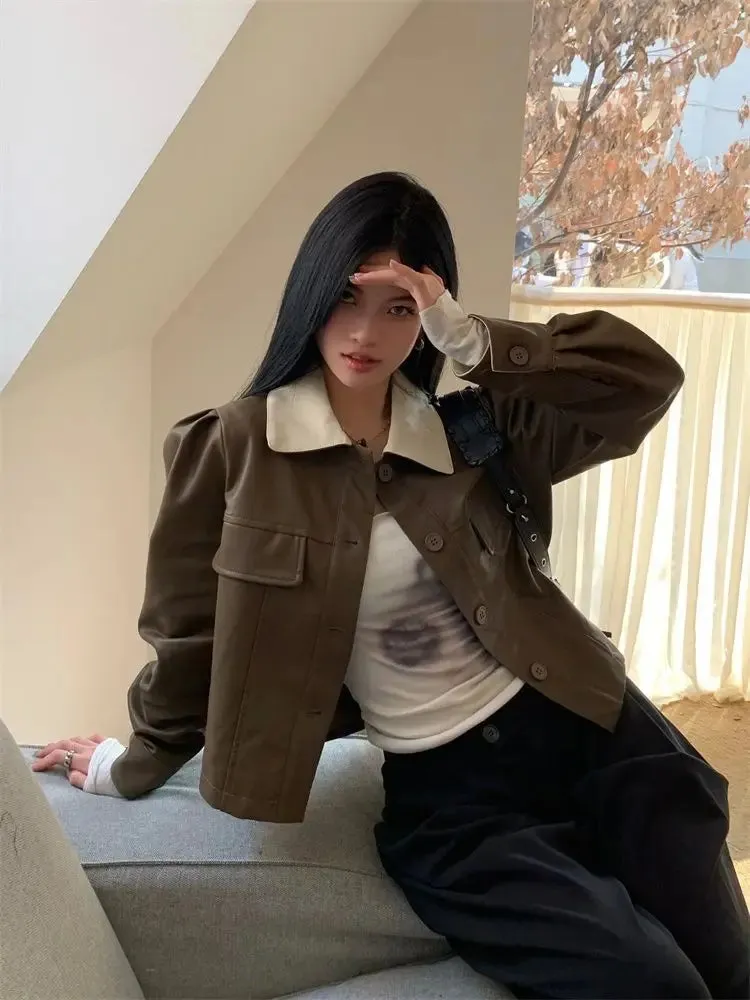 Cropped Leather Biker Jacket