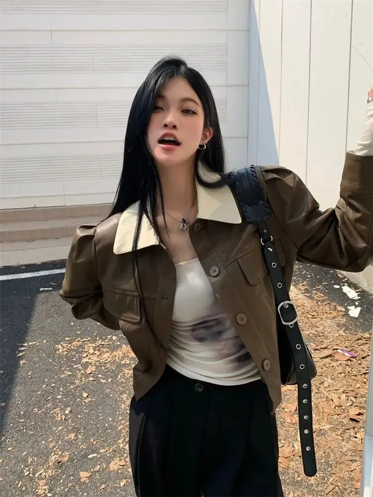 Cropped Leather Biker Jacket