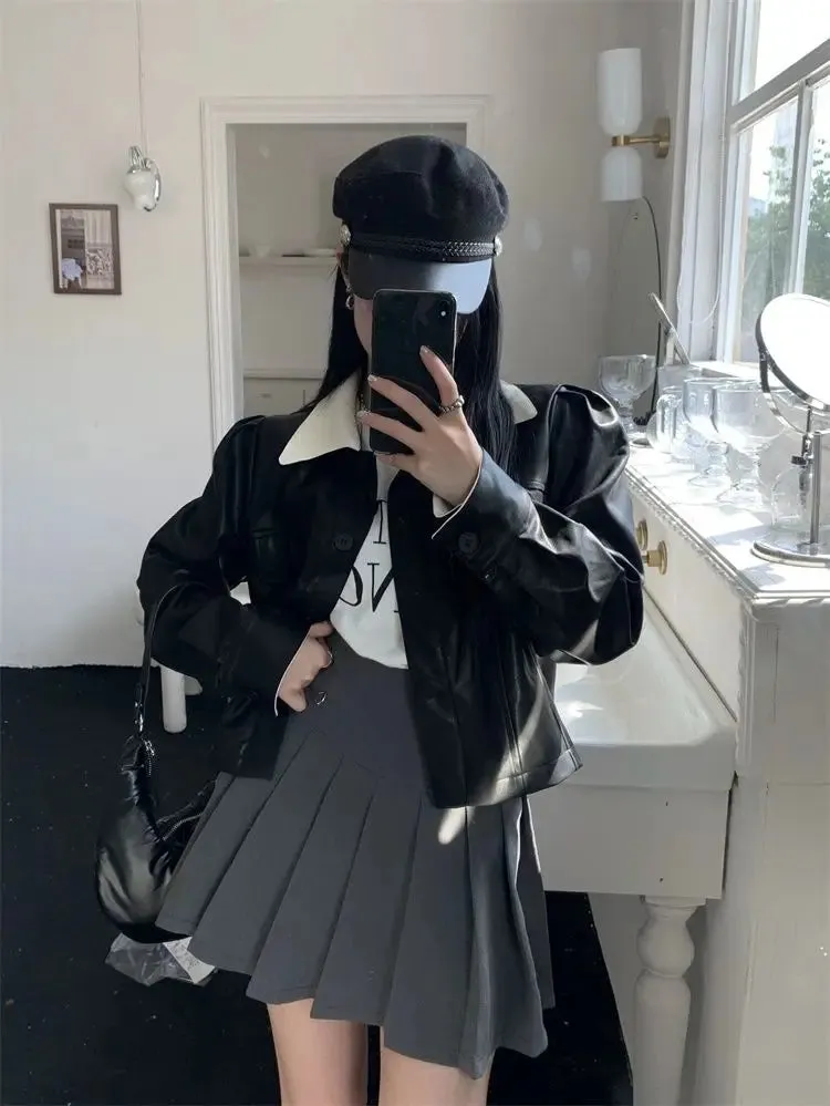 Cropped Leather Biker Jacket