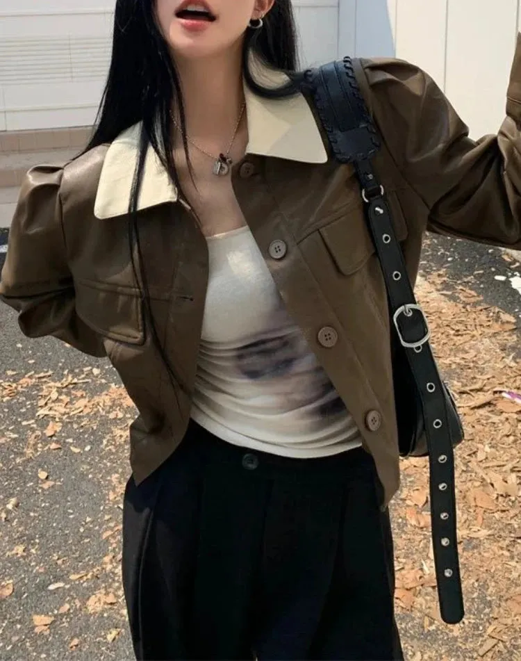 Cropped Leather Biker Jacket