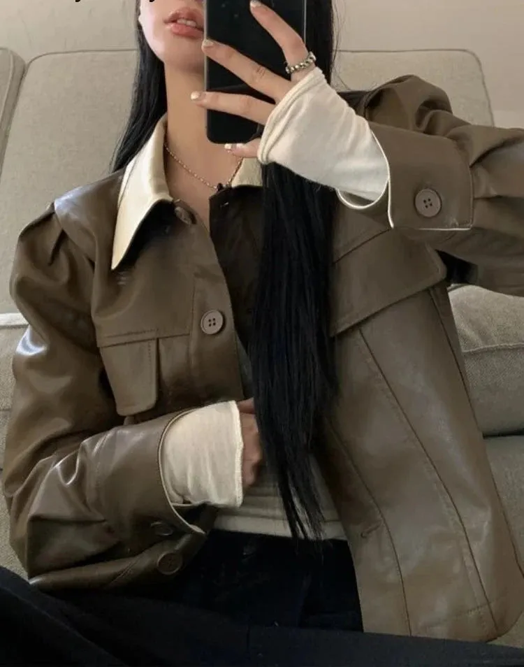 Cropped Leather Biker Jacket