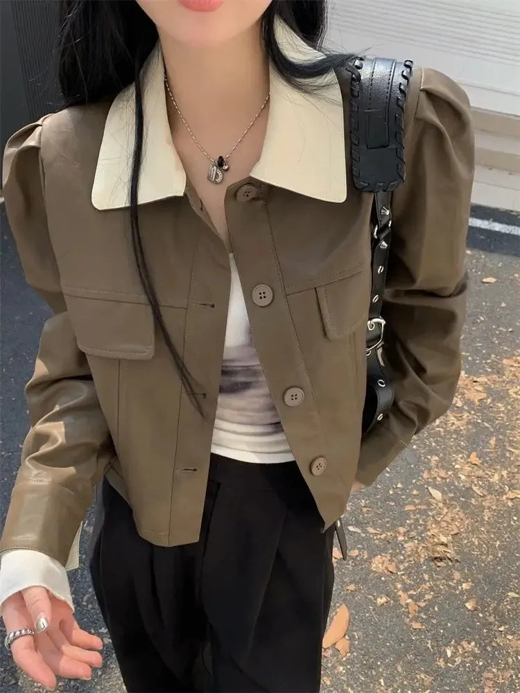 Cropped Leather Biker Jacket