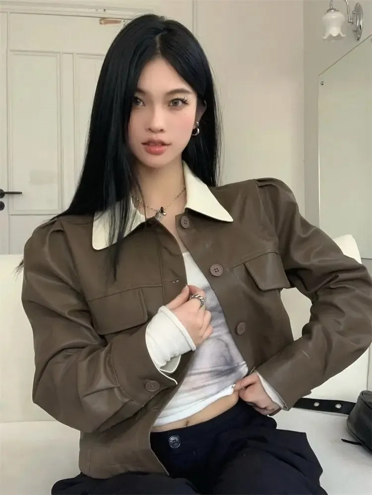 Cropped Leather Biker Jacket