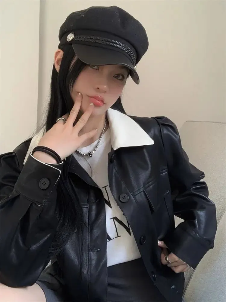 Cropped Leather Biker Jacket