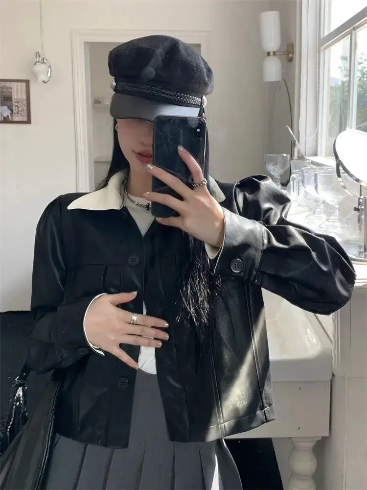 Cropped Leather Biker Jacket