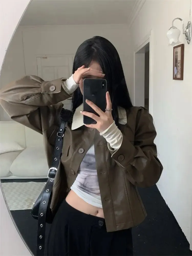 Cropped Leather Biker Jacket