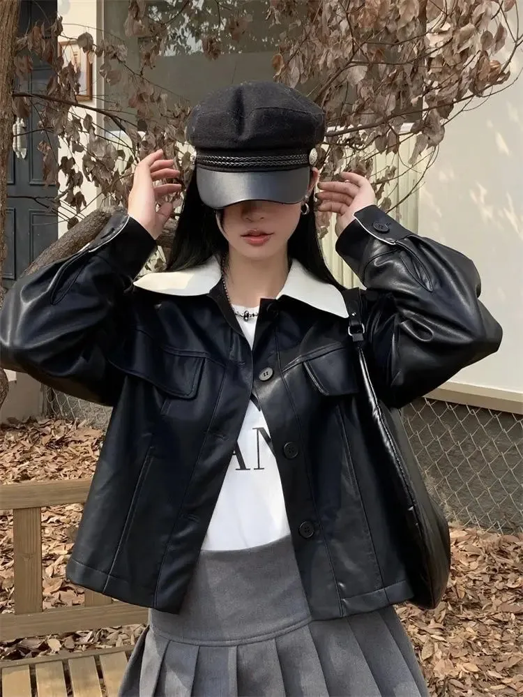 Cropped Leather Biker Jacket