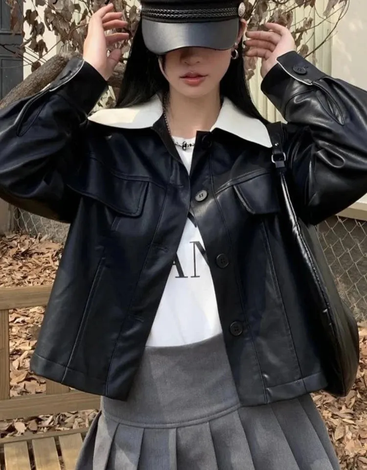 Cropped Leather Biker Jacket