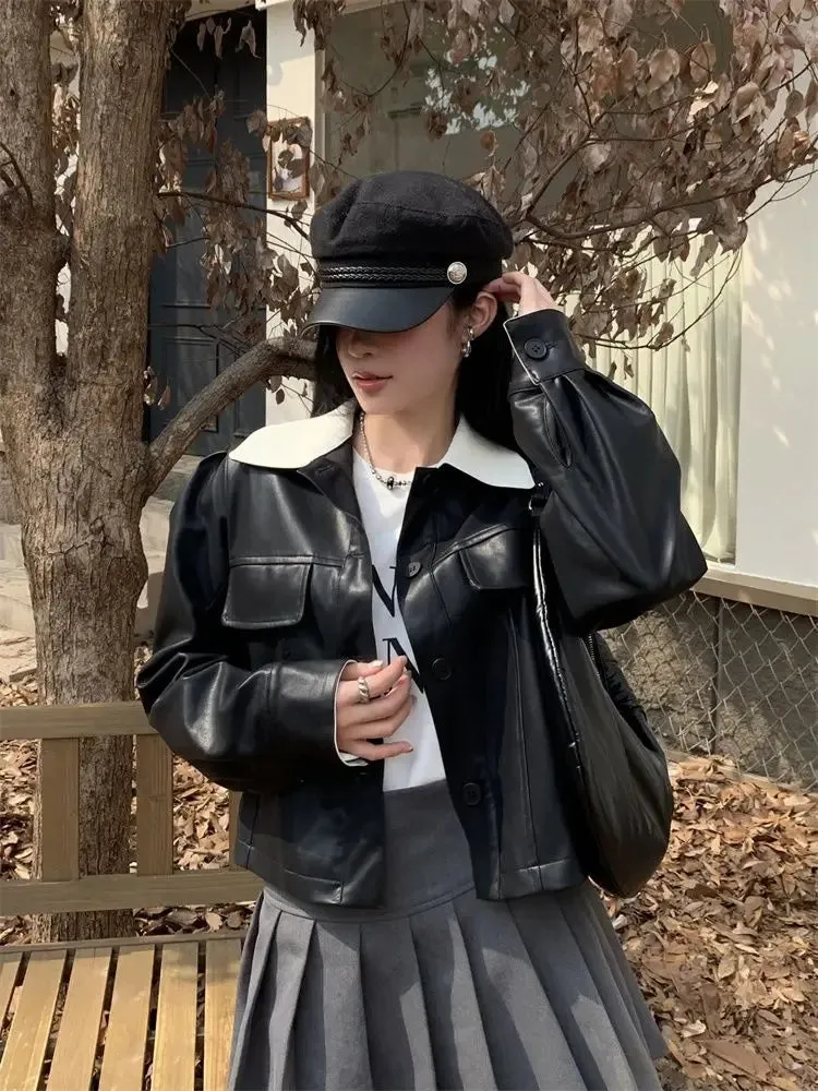 Cropped Leather Biker Jacket