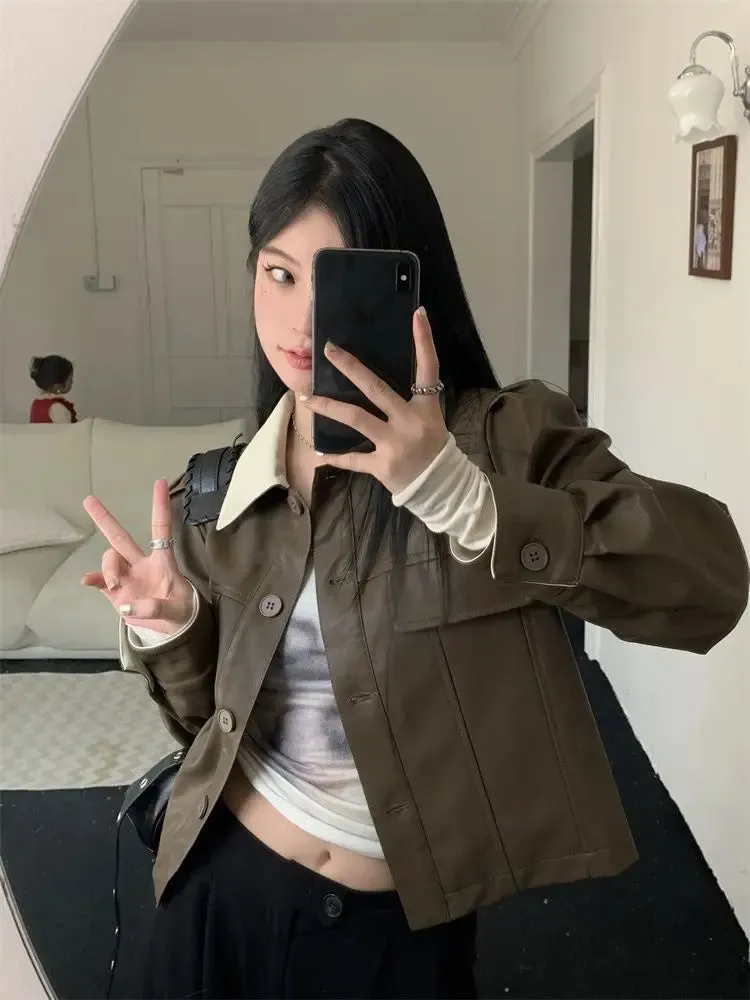 Cropped Leather Biker Jacket
