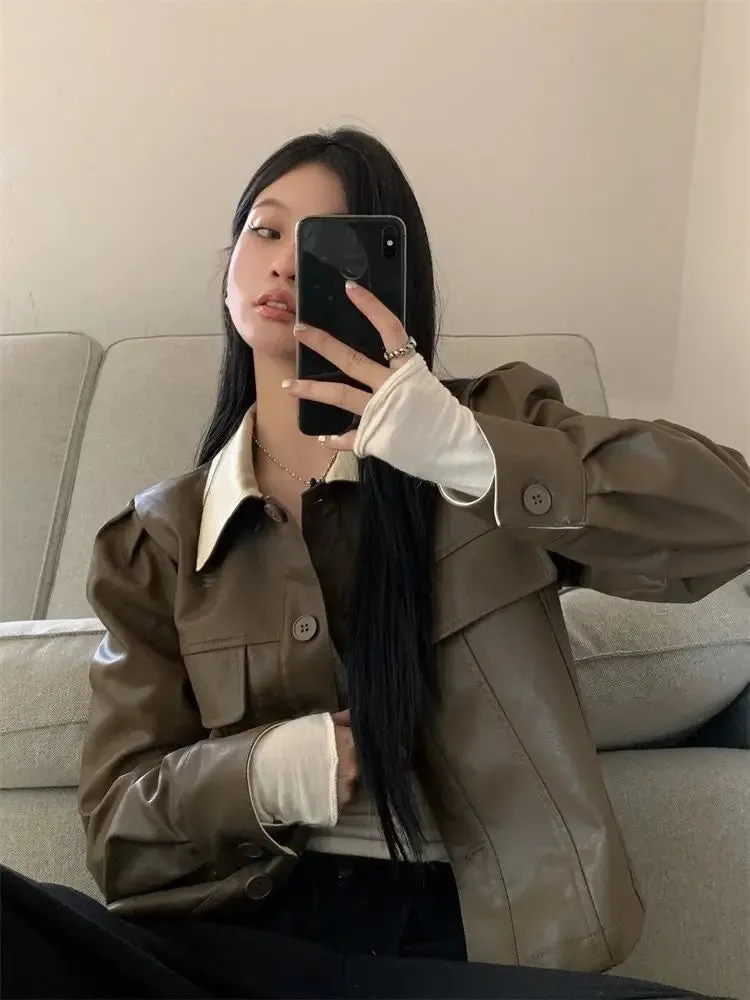 Cropped Leather Biker Jacket