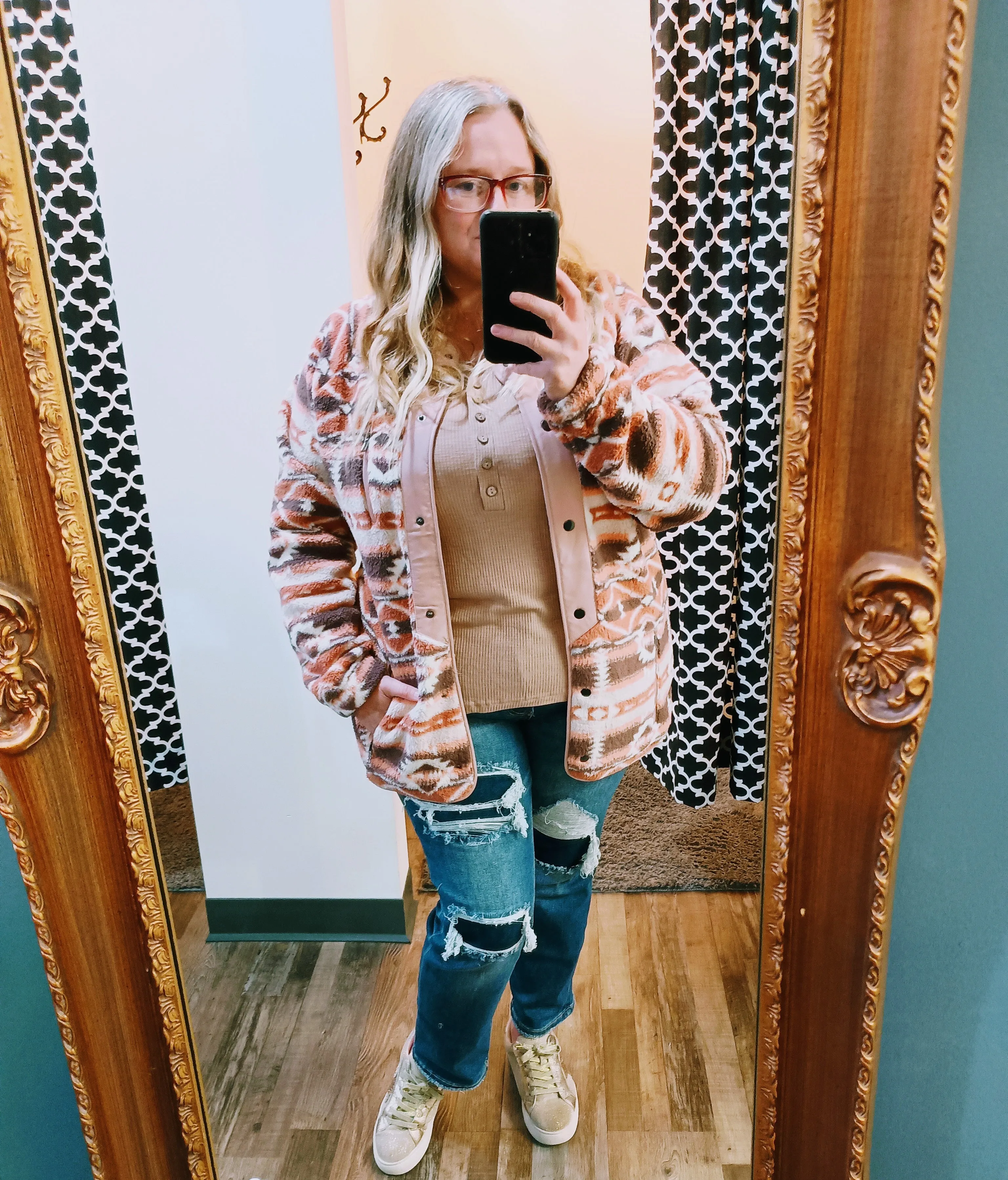 Curvy Aztec Button Down Shacket