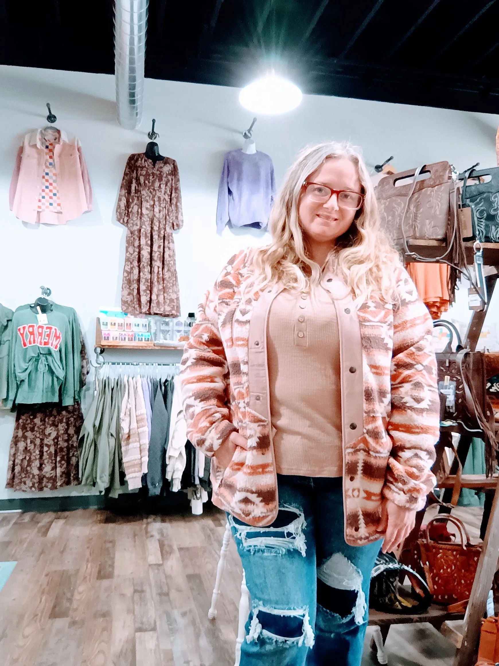 Curvy Aztec Button Down Shacket