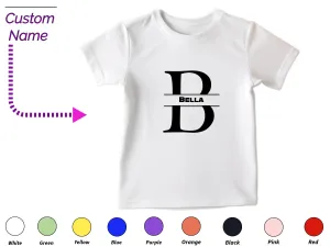 Custom Kids Tshirt Gift For Toddler Girls with Initials B On Shirt