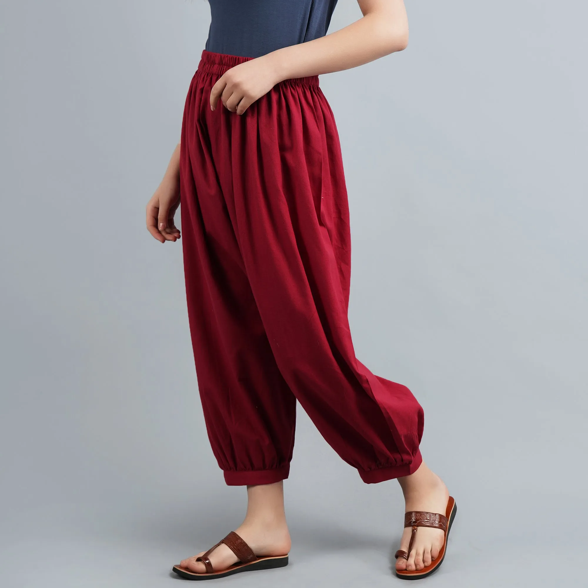 Darzaania Maroon Cotton Harem Pants