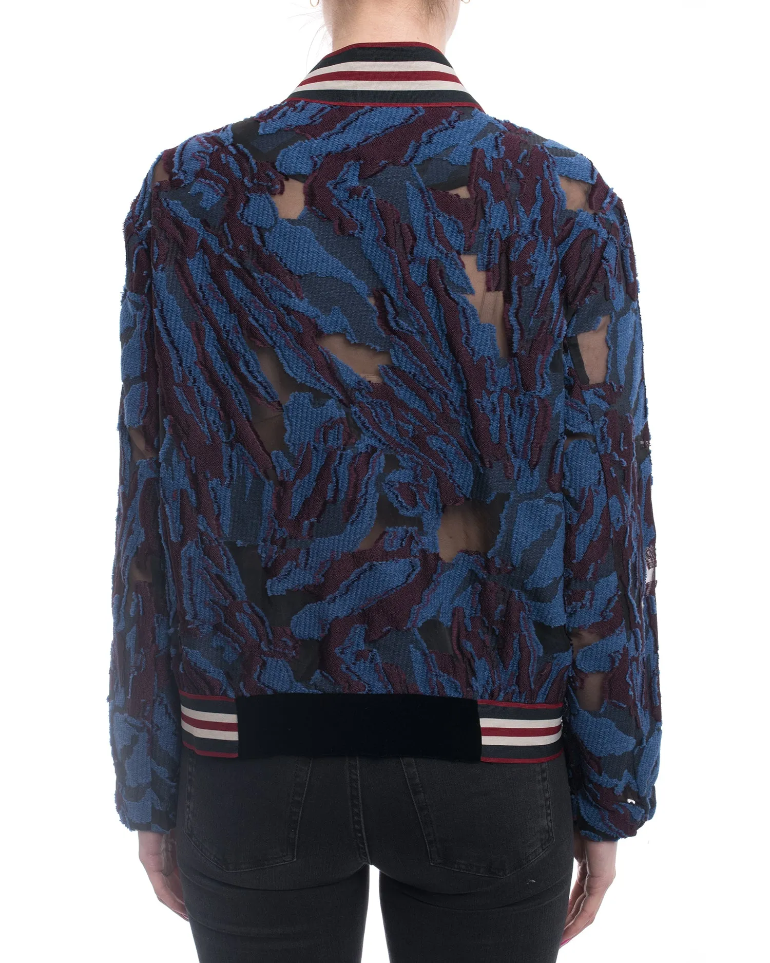 Dorothee Schumacher Blue Purple and Sheer Bomber Jacket - M