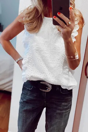 Eyelet Pattern Ruffle Tank Top